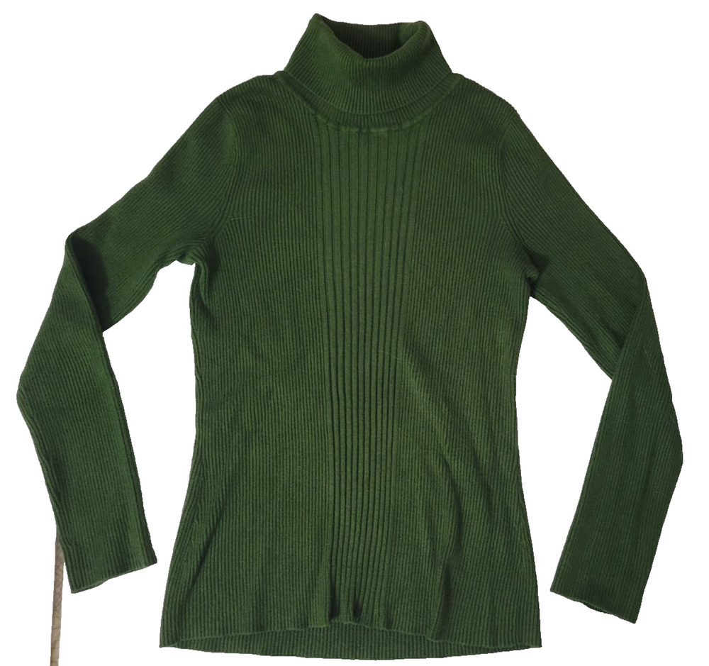 United States Sweaters Womens S Green Ribbed Turtleneck Long Sleeve Stretch Top